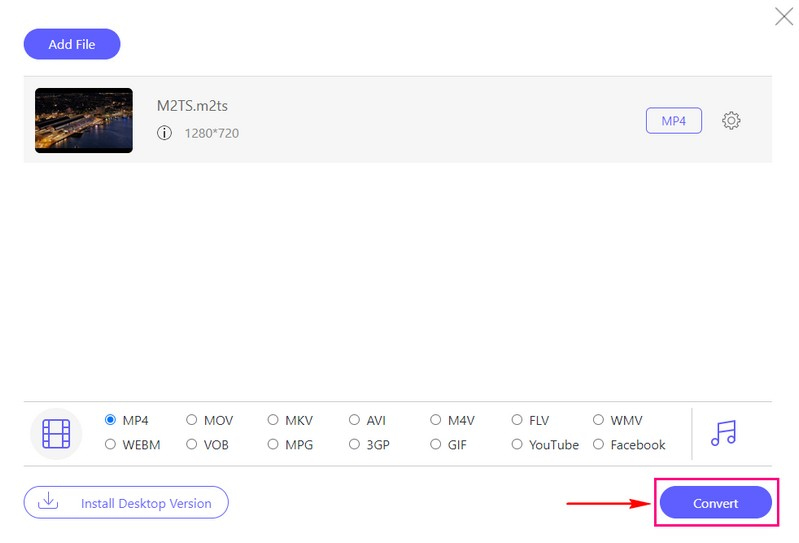 Transforme o arquivo de vídeo M2TS para o formato MP4