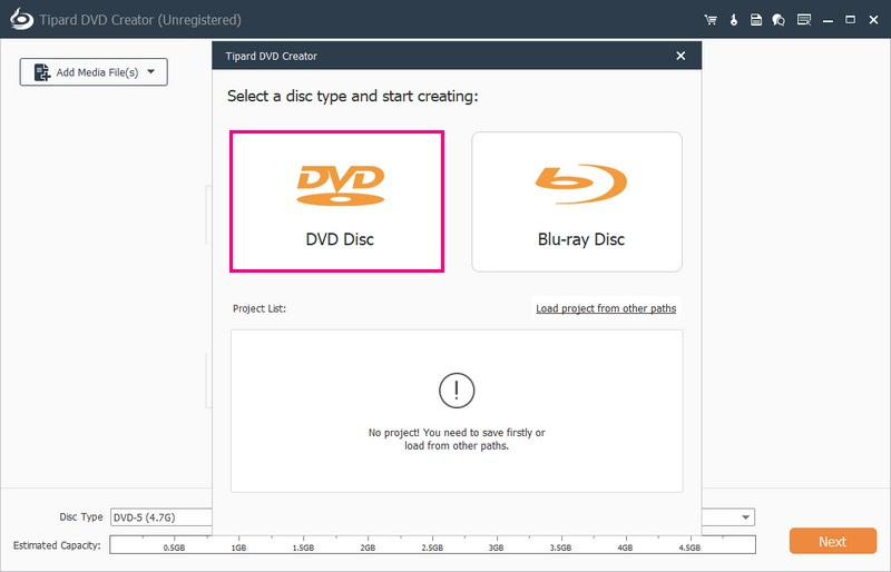 Vyberte typ disku DVD