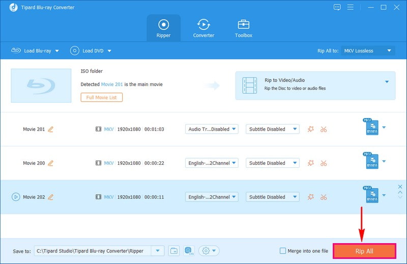 Faceți clic pe Rip All pentru a începe conversia