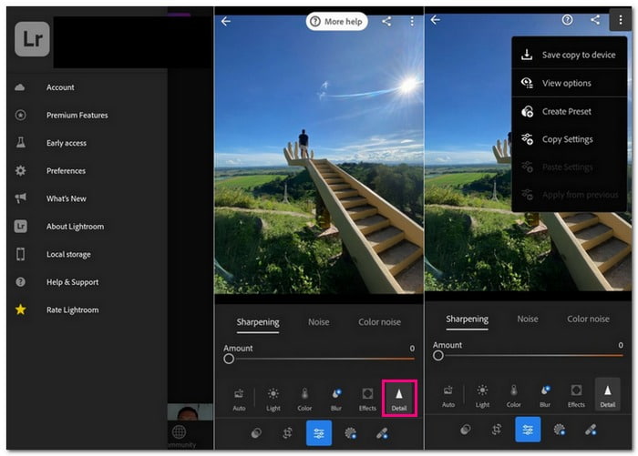 Lightroom Supprimer le flou de l’image sur Android