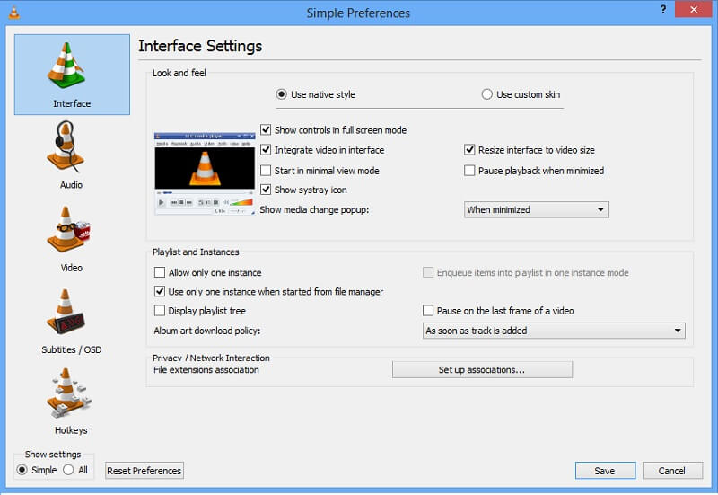 Modify Vlc Settings