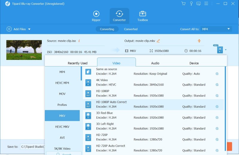 Set ISO File Format to MKV