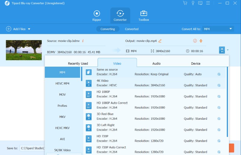 Tetapkan Format Output kepada MP4