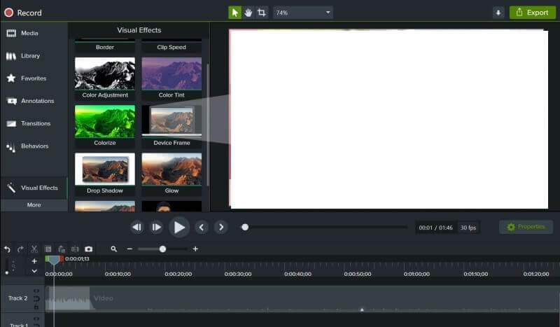 Interfata Camtasia