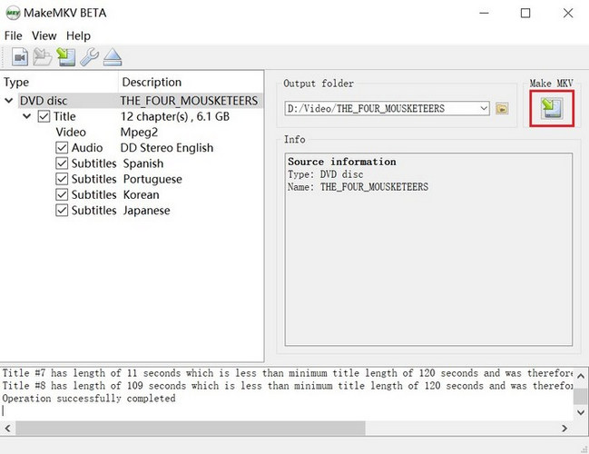 Schaltfläche „MKV-Export“.