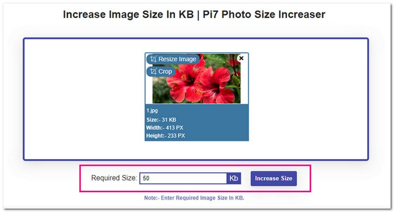 KB में छवि का आकार बढ़ाने के लिए Pi1 छवि उपकरण