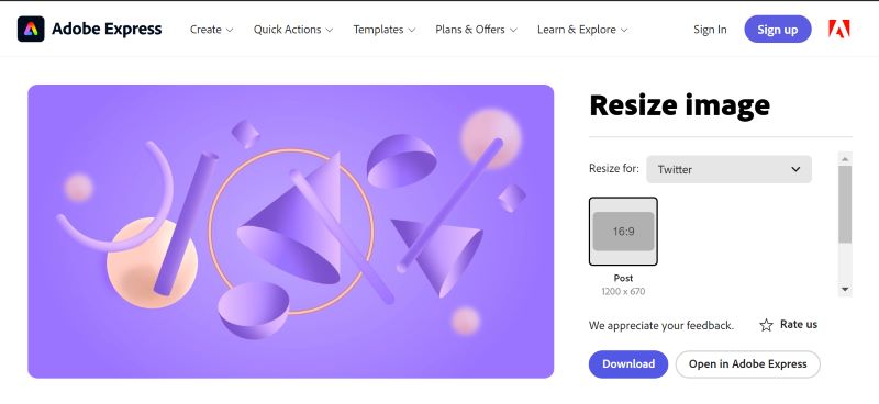 Redimensionar configurações de imagem expressas