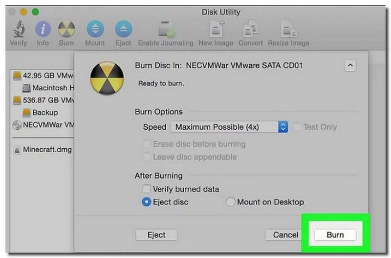 Mac のデフォルト プログラムを使用して ISO を DVD に書き込む