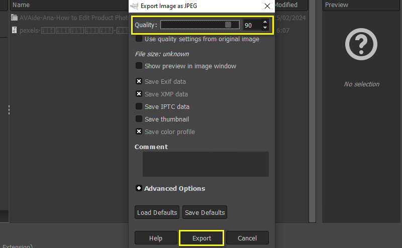 Adjust Quality And Export.
