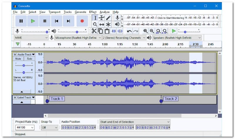 Audacity Καλύτερος επεξεργαστής Mp3 για επιτραπέζιους υπολογιστές