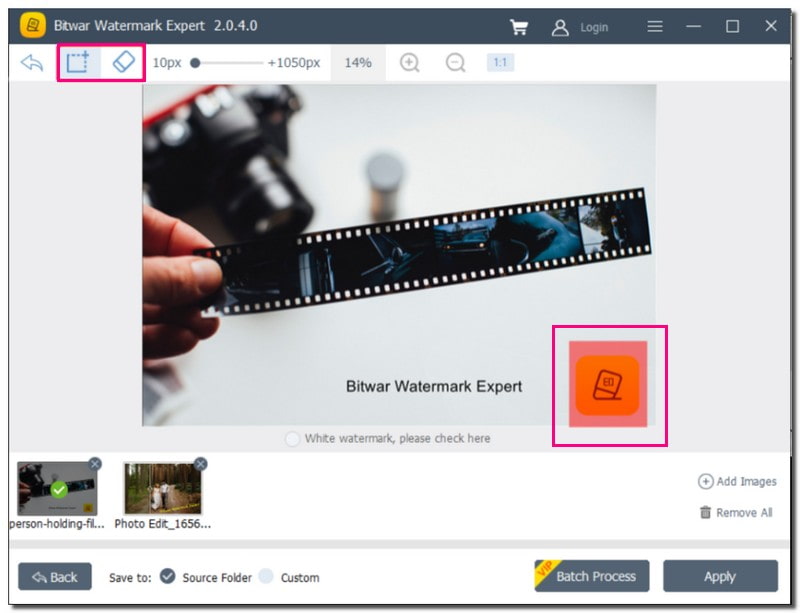 BitWar Watermark Expert remove marca d'água de fotos em lote