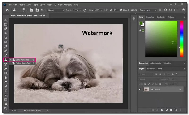 使用仿制图章工具去除 Photoshop 中的水印