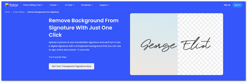 Eliminador de fondo Fotor para firma electrónica