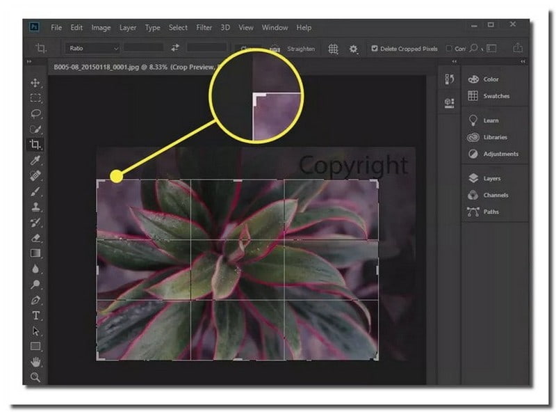 Photoshop 切り抜きで写真から透かしを削除する