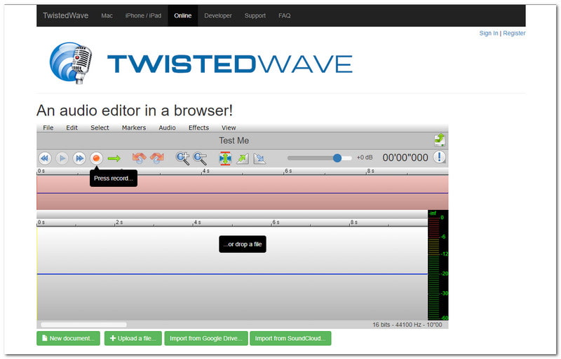 Twistedwave Online עורך האודיו המקוון הטוב ביותר