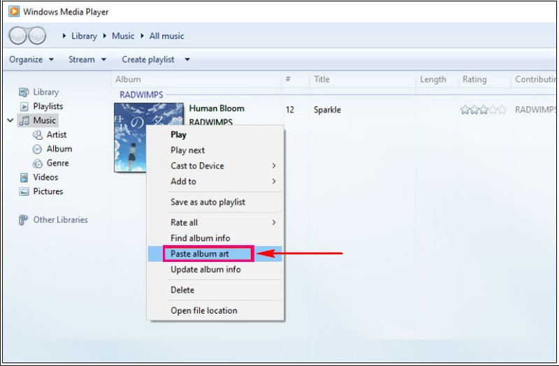 Windows Media Player az Abum Art hozzáadásához MP3-hoz