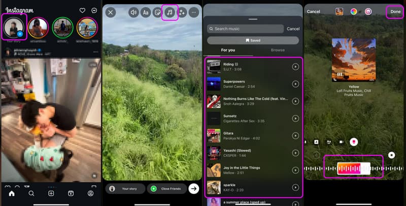 Metoda přidání hudby do videa na Instagramu