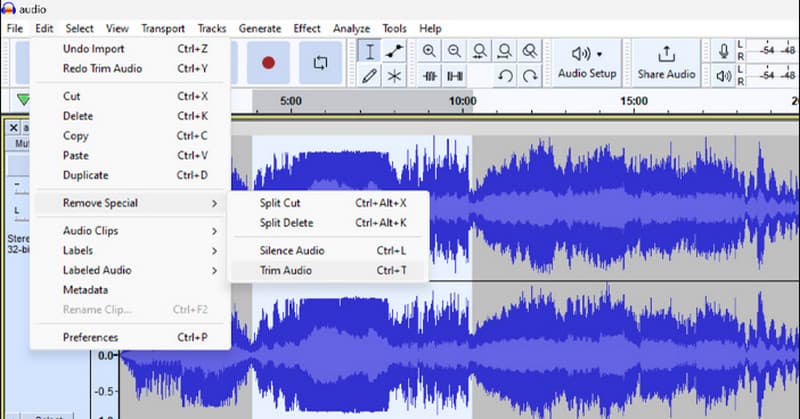 Recorte de audio de Audacity