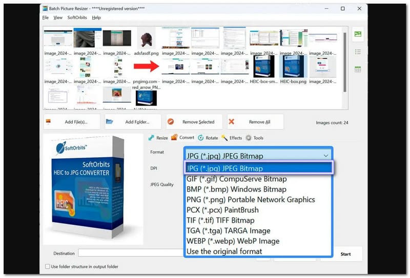 Redimensionnement d'images par lots : conversion de fichiers PNG en fichiers JPG sous Windows