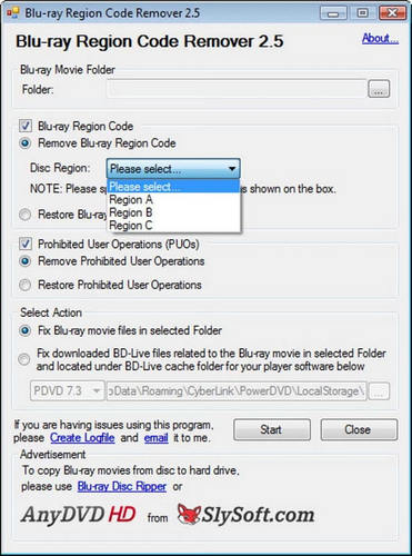 Zrzut ekranu programu Blu Ray Region Code Remover