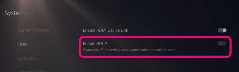 Desativar opção HDcp