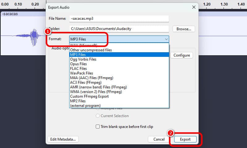 Format Choisir MP3 Exporter Audacity