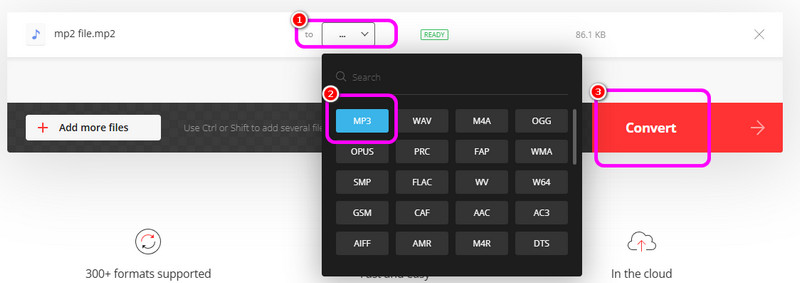 Option de format Cliquez sur Convertir MP3 Convertio