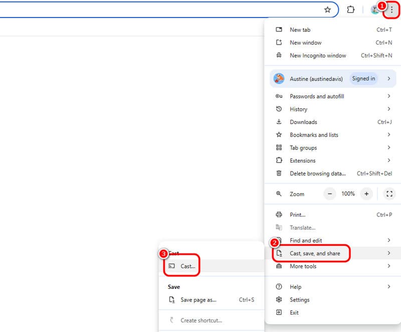Opción de transmisión de Google Chrome