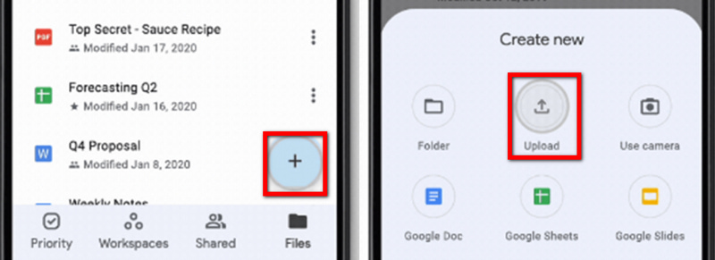 Google Drive Plus アップロードボタン