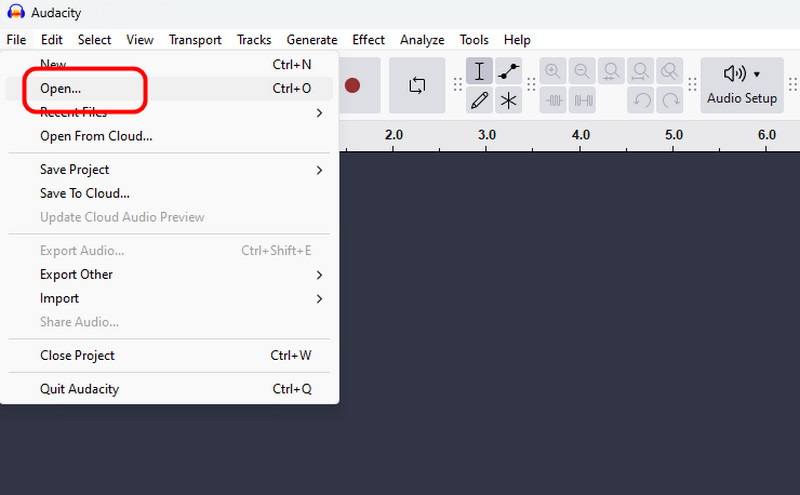 Open Audio File Audacity