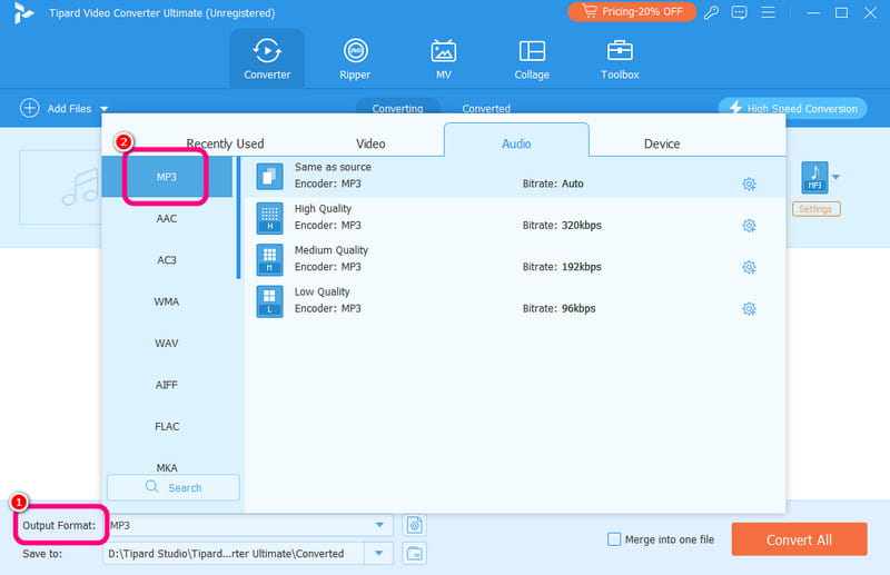 Format de sortie MP3 Avaide