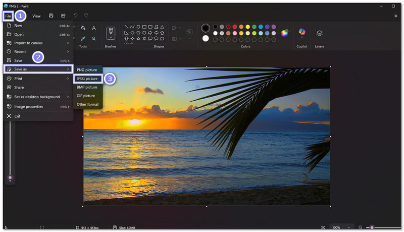 Paint Convertir des fichiers Png en Jpg sous Windows