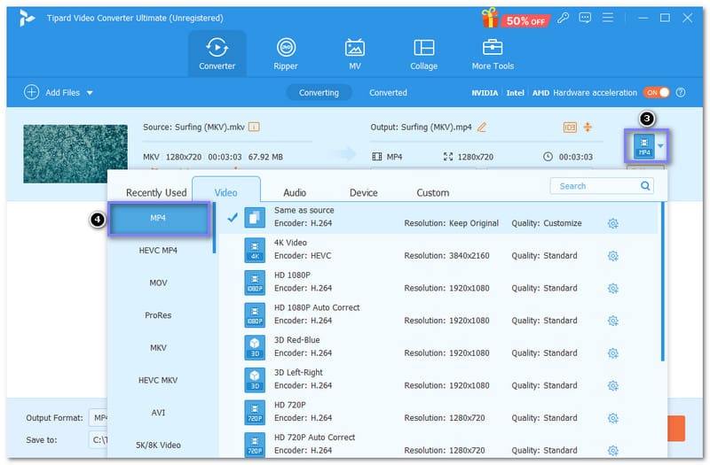 Sélectionnez le format vidéo MP4