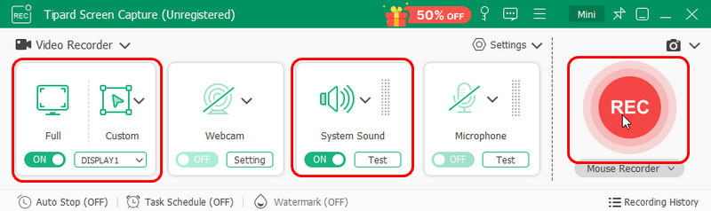 Avvia la registrazione VHS