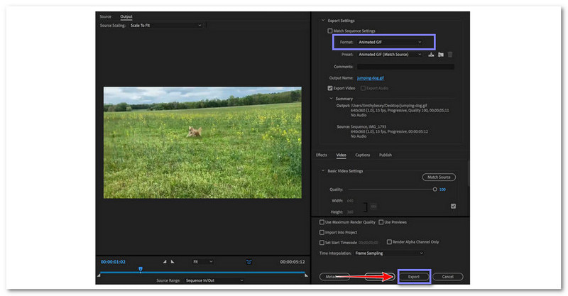 Adobe Premiere Pro Converter MOV para GIF no Windows