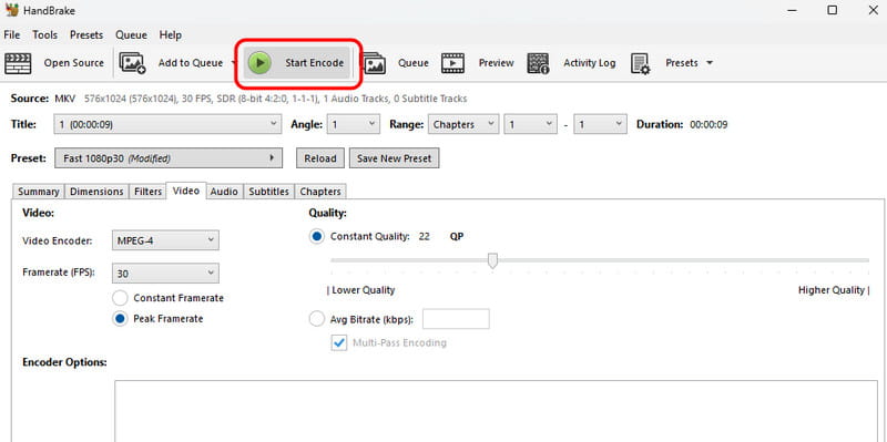 Burn MKV to DVD Start Encode Handbrake