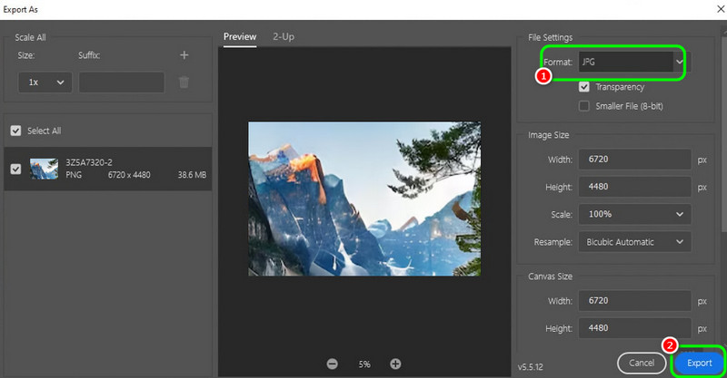 Wählen Sie JPG-Export Photoshop
