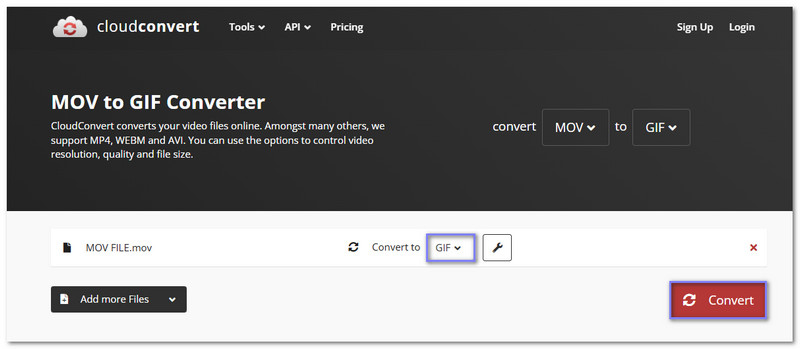 Cloudconvert Converta MOV para GIF gratuitamente online