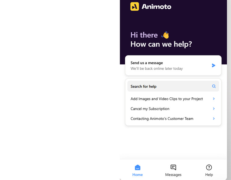 Υποστήριξη πελατών Λειτουργία Animoto