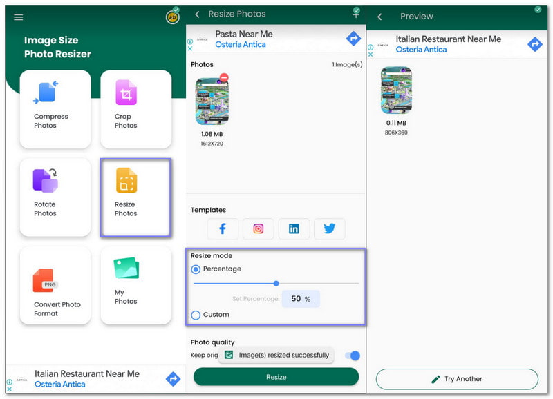 Bildgröße Photo Resizer Bildgröße auf Android ändern