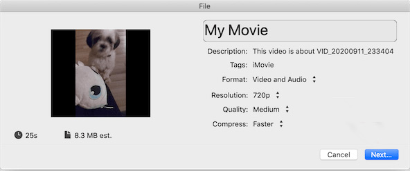 خيار ضغط Imovie