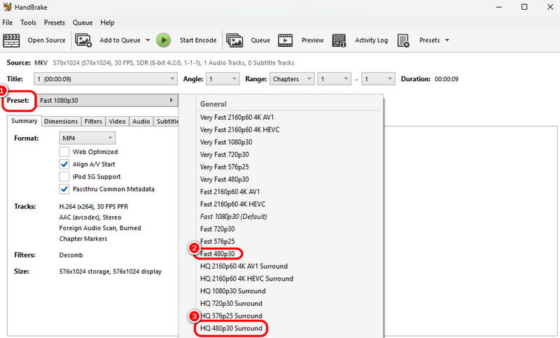 Presets Option Handbrake