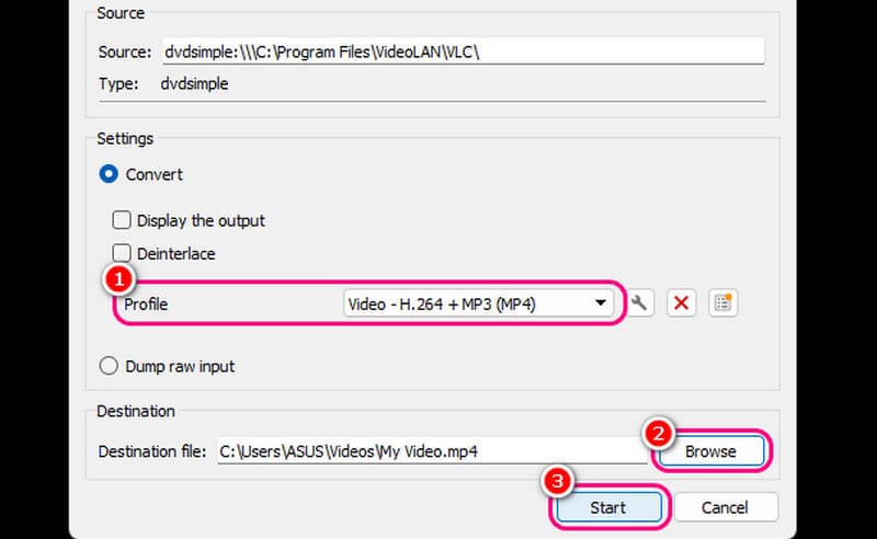 Profile MP4 Start VLC