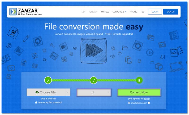 Zamzar Converte MOV para GIF Online Grátis