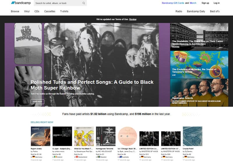 Bandcamp brukergrensesnitt
