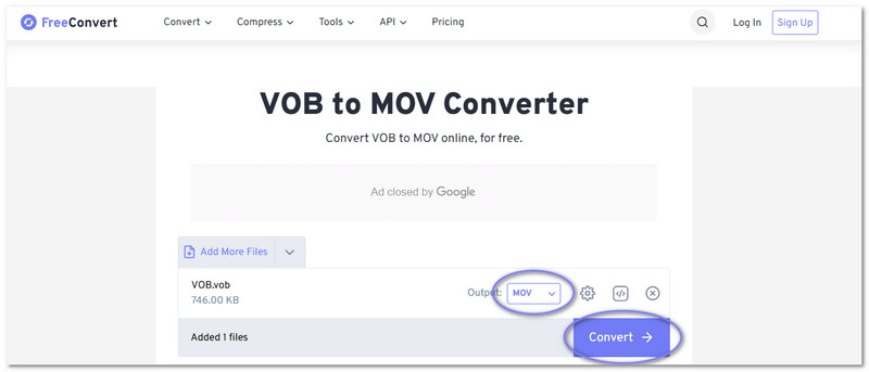 Freeconvert : Convertir Vob en Mov gratuitement