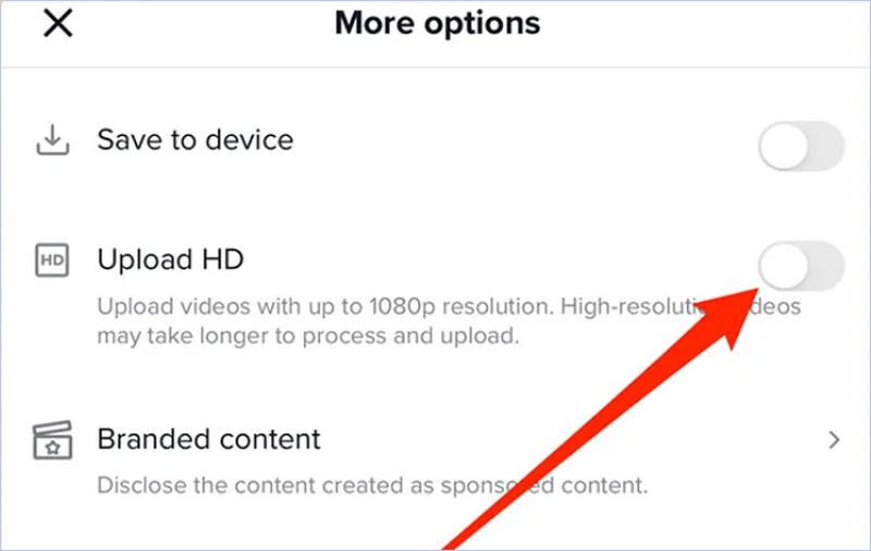 Configuración de subida de vídeo HD a TikTok