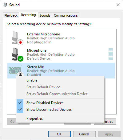 Enable Stereo Mix