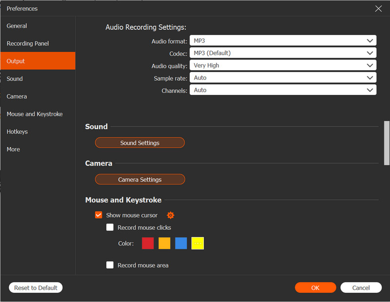Settings Output