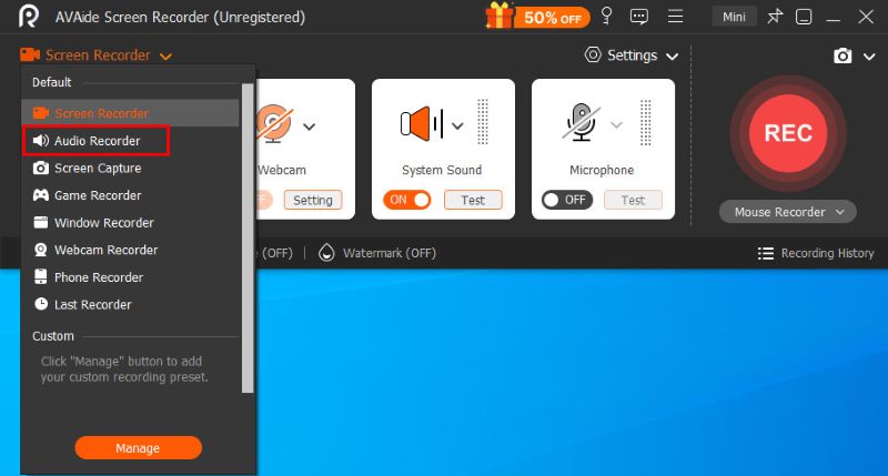AVAide Screen Recorder Switch to Audio Recorder Mode
